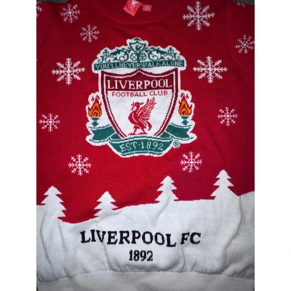 Liverpool FC Official Kids Christmas Sweater Red White YNWA Youth 11-12 Years
